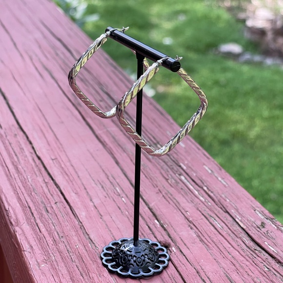 Solid Sterling Silver (.925) Large Square Hoop Earrings - Picture 3 of 3